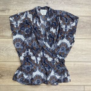 Escada Blue and Brown Patterned Blouse